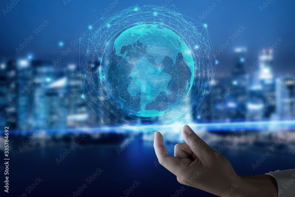 Poster the modern creative telecommunication and internet network connect in smart city. concept of 5g wire