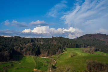 Germany, Beautiful mountains of black forest nature landscape with moving clouds