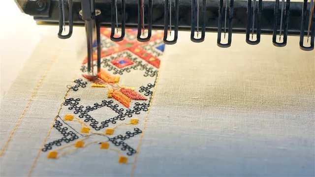 Machine embroidery is an embroidery process whereby a sewing machine or embroidery machine is used to create patterns on textiles. Textile: Industrial Embroidery Machine. Sewing equipment, loom.