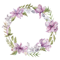 Fototapeta premium Watercolor Hand Drawn Floral Frame for wedding, invitation, party, birthday, card, etc.