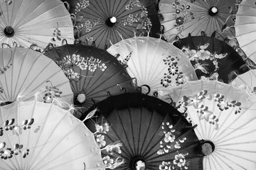 Abstract Scene of Famous umbrella is stacked at Ananda temple located in Bagan , Mandalay, Burma (Myanmar) - Black and white patterns   Travel asia backpacking – Culture Background          