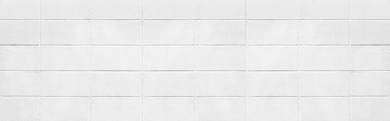 Panorama of White cement block wall seamless background and texture
