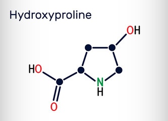Hydroxyproline , Hyp, C5H9NO3 molecule. It is is a common proteinogenic amino acid and a major component of the protein collagen. Structural chemical