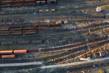 Industrial conceptual scene with trains. Top view.