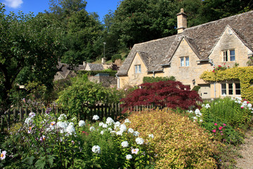 Bibury (England), UK - August 05, 2015: Bibury village view, Gloucestershire, England, United Kingdom.