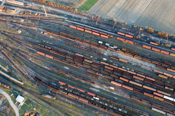 Industrial conceptual scene with trains. Top view.