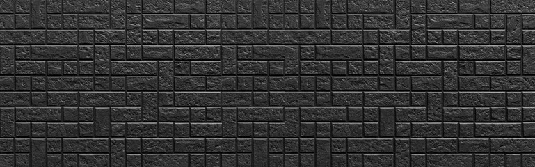 Panorama of Grey and black mosaic wall texture and background