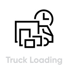 Truck Loading Delivery icon. Editable line vector.
