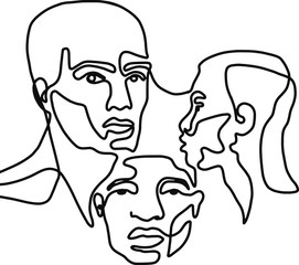 minimal one line art portrait men faces black and white vector illustration 