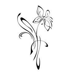 ornament 1095. decorative abstract flower on a stem with curls in black lines on a white background