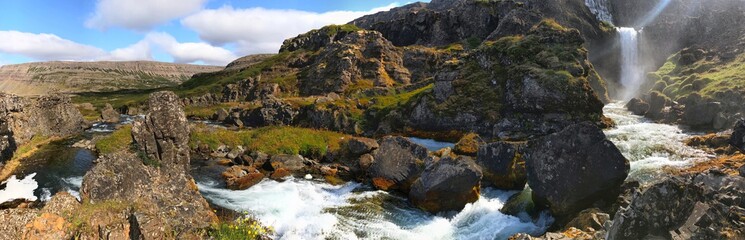 site des cascades de Dynjandi (Fjallfoss), fjords du Nord-Ouest, Islande