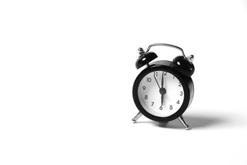 Retro alarm clock on white background. good morning. space for text