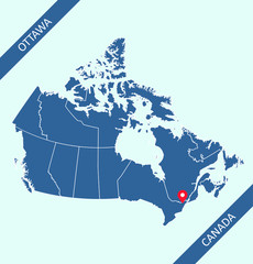 Map of Canada with capital location Ottawa