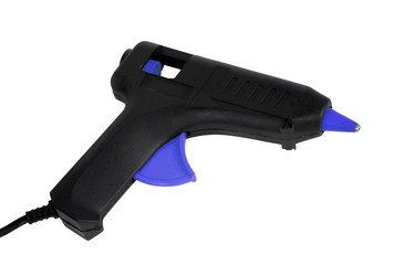 glue gun with different color of linings on white background 