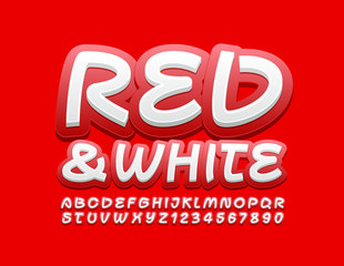 Vector bright ALphabet Letters and Numbers. Modern Red and White Font