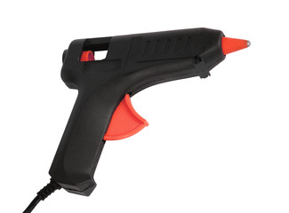 glue gun with different color of linings on white background 