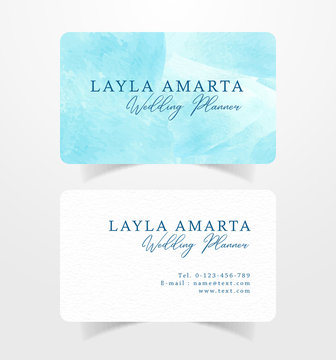 Name card business card with blue splash watercolor