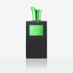 black perfume bottle isolated on white 