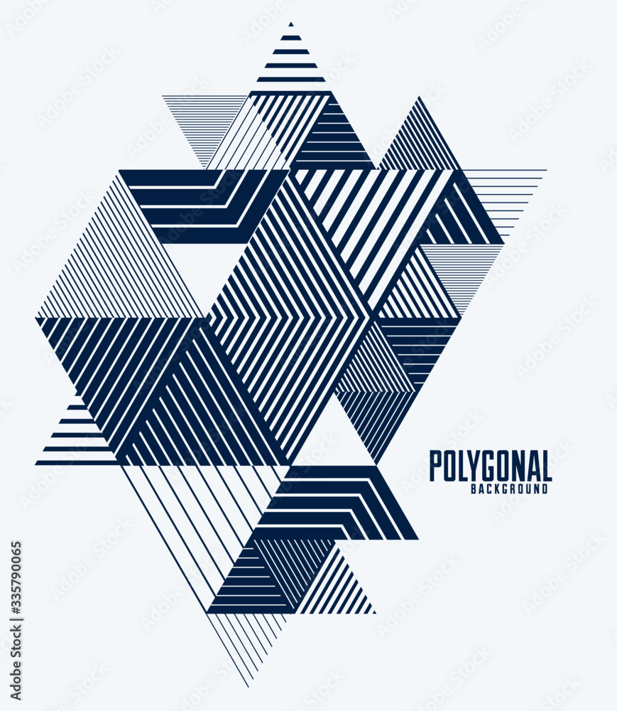 Poster line design 3d cubes and triangles abstract background, polygonal low poly isometric retro style tem
