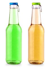 lemon soda bottle with colored lid isolated on white background
