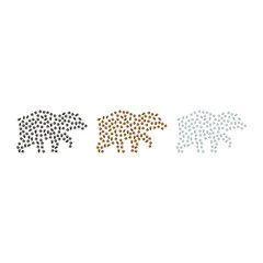 Bear figures of different colors - gray, brown, white, made up of footprints of a bear