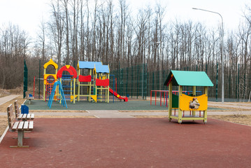 the empty playground in the residential quarter of the city during a coronavirus pandemic quarantine