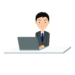 ノートパソコンを使用する若い男性会社員