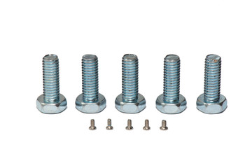 Steel screws isolated on a white background. stand in a row