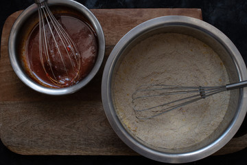 Wheat gluten and nutritional yeast ready to be mixed with soy sauce and tomato paste