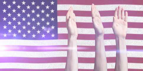 people's hands vote, government desicion selection, hands against the marican flag
