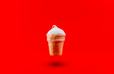 wafer  cone with a colorful ice-cream top isolated against the colorful background, simple minimalism concept