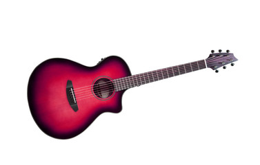 pink guitar with black lining isolated on white 