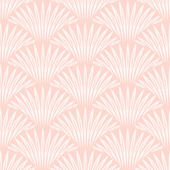Art Deco seamless pattern in the shape of palm leaves, purple and white background, fabric, Wallpaper in the interior