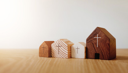 Home church online, wooden home church, community of Christ, Mission of gospel, with blank copy...