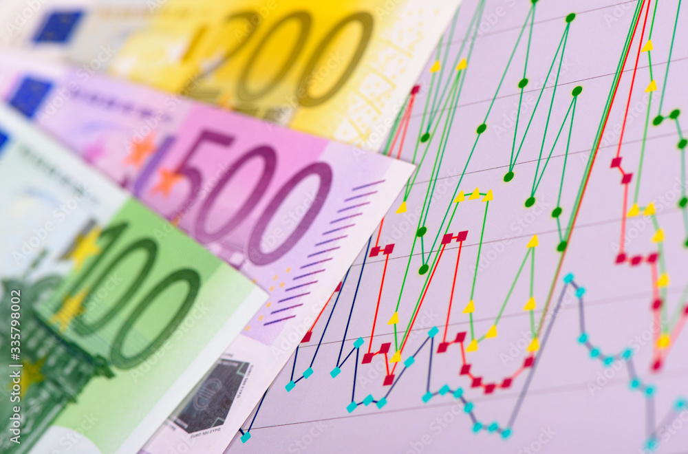 Wall mural euro banknotes and financial chart