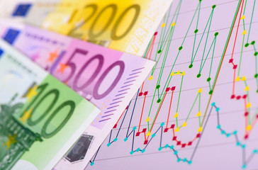Euro Banknotes and financial chart