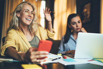 Remote worker relaxing in cafeteria