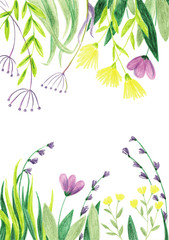 Spring illustration. Frame with flowers and plants for wedding stationary greetings wallpapers