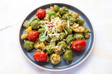 Spinach Gnocchi with Basil Sauce & tomatoes