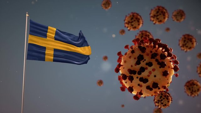 Growing Epidemic. HIV Covid 19, Flu. Space For Virus Infection Visualization with Sweden Flag. Corona virus Concept Infection Visualization Include Alpha - 3D Illustration