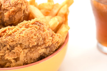 fried chicken southern style with potato and drink menu