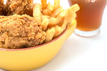 fried chicken southern style with potato and drink menu