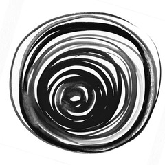 Black brush stroke circle element. Drawing created in ink sketch handmade technique.