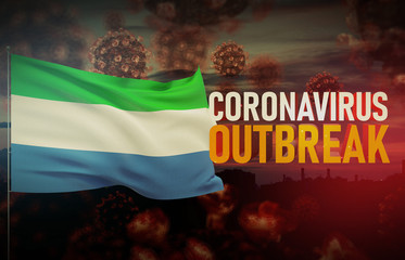 Coronavirus COVID-19 outbreak concept with flag of Sierra Leone. Pandemic 3D illustration.