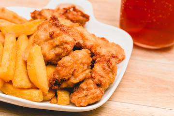 fried chicken southern style with potato and drink menu