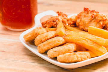 fried chicken southern style with potato and drink menu
