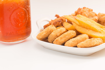 fried chicken southern style with potato and drink menu