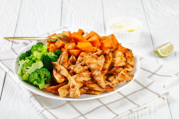 Low-fat chicken breast and veggies horizontal view