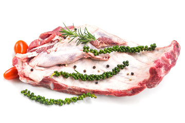 Raw pork ribs meat isolated on white background / Fresh pork spare ribs for cooking roasted or grilled with ingredients herb and spices Pork bone