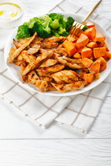 Fitness menu: chicken and veggies, vertical view